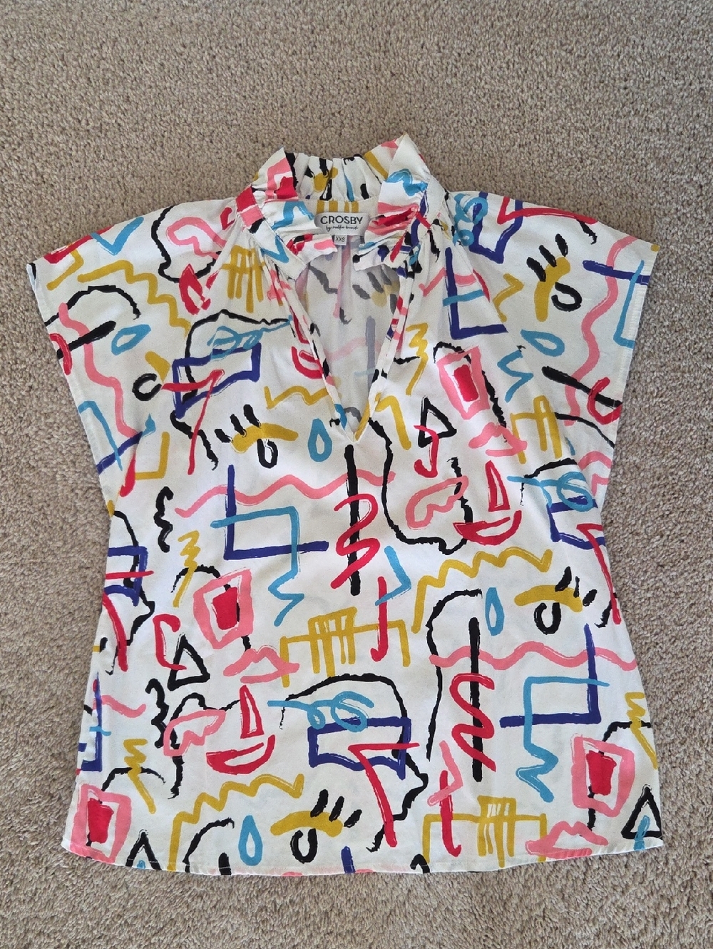 Crosby White Abstract Scribble V-Neck Top